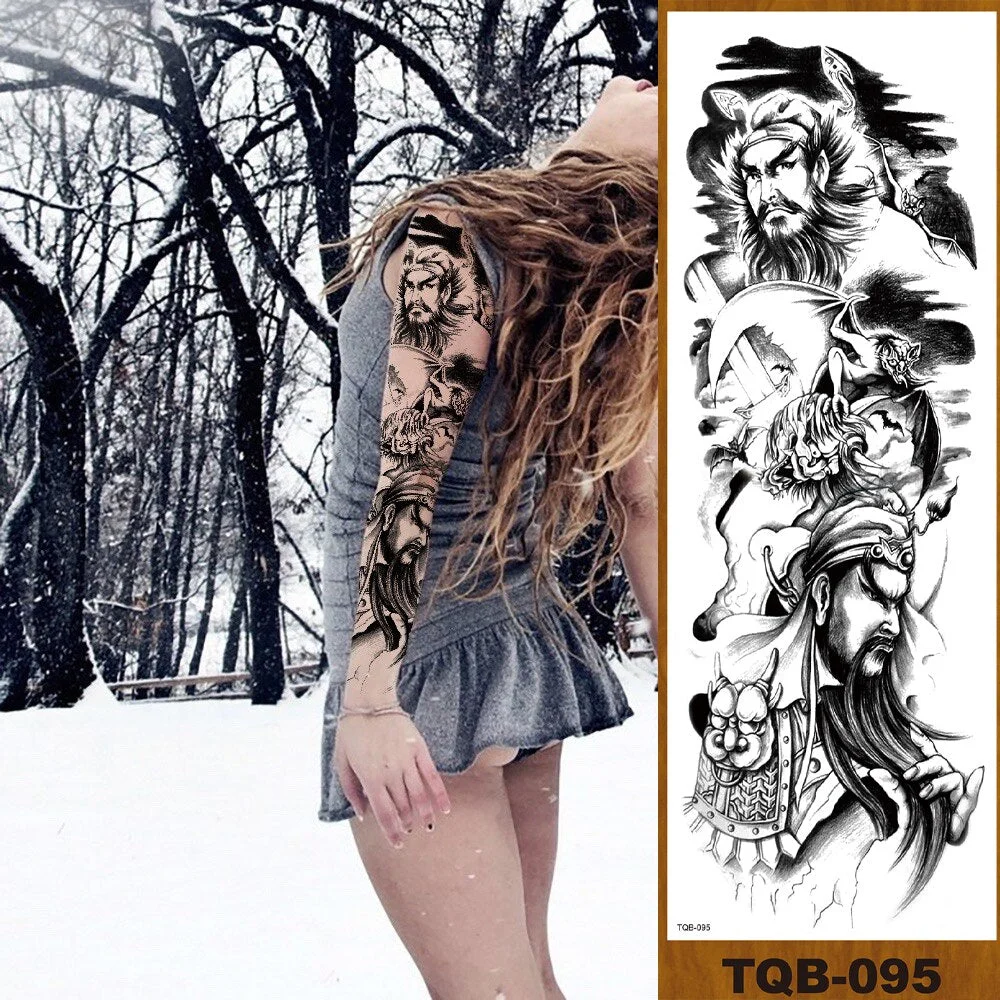 Full Flower Arm Temporary Tattoos Stickers Man Woman Girls Body Leg Fake Tatoo Buddha Bodhisattva Valkyrie Warrior Goddess DIY