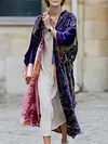 Stylish Double-Sided Printing Lapel Collar Velvet Long Cardigan Trench Coats