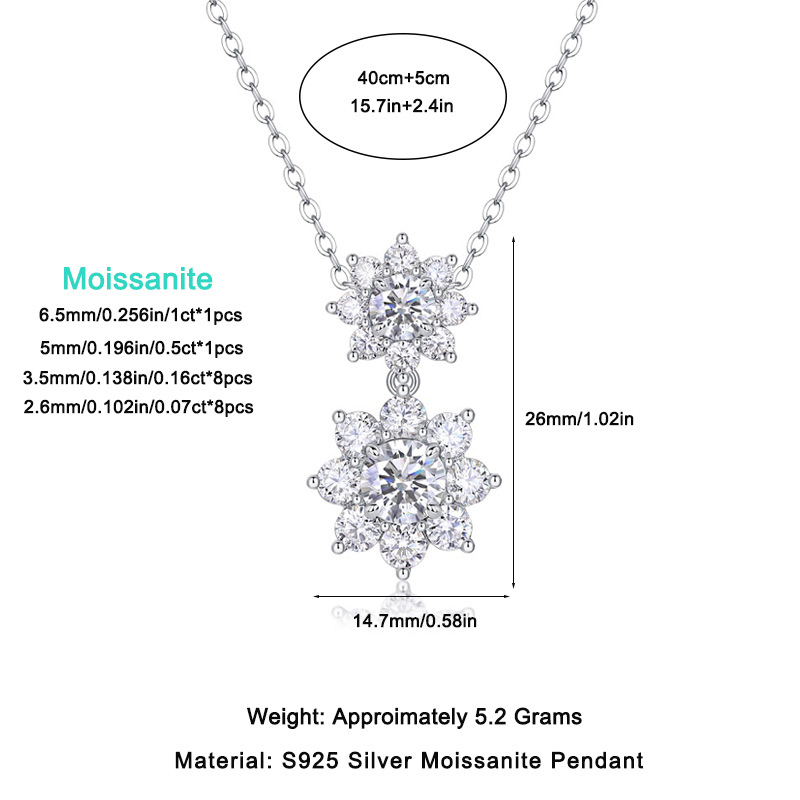 D Color Women's Moissanite Pendant s925 Silver Full Moissanite Necklace for Women Luxury Sunflower Women Moissanite Necklace