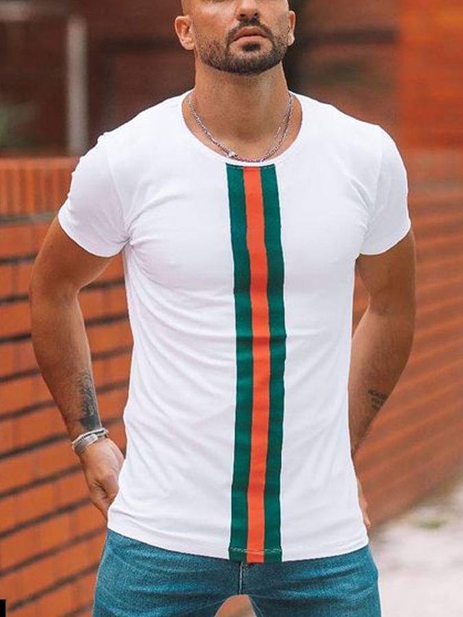 Men's Cotton Striped Print T-Shirt