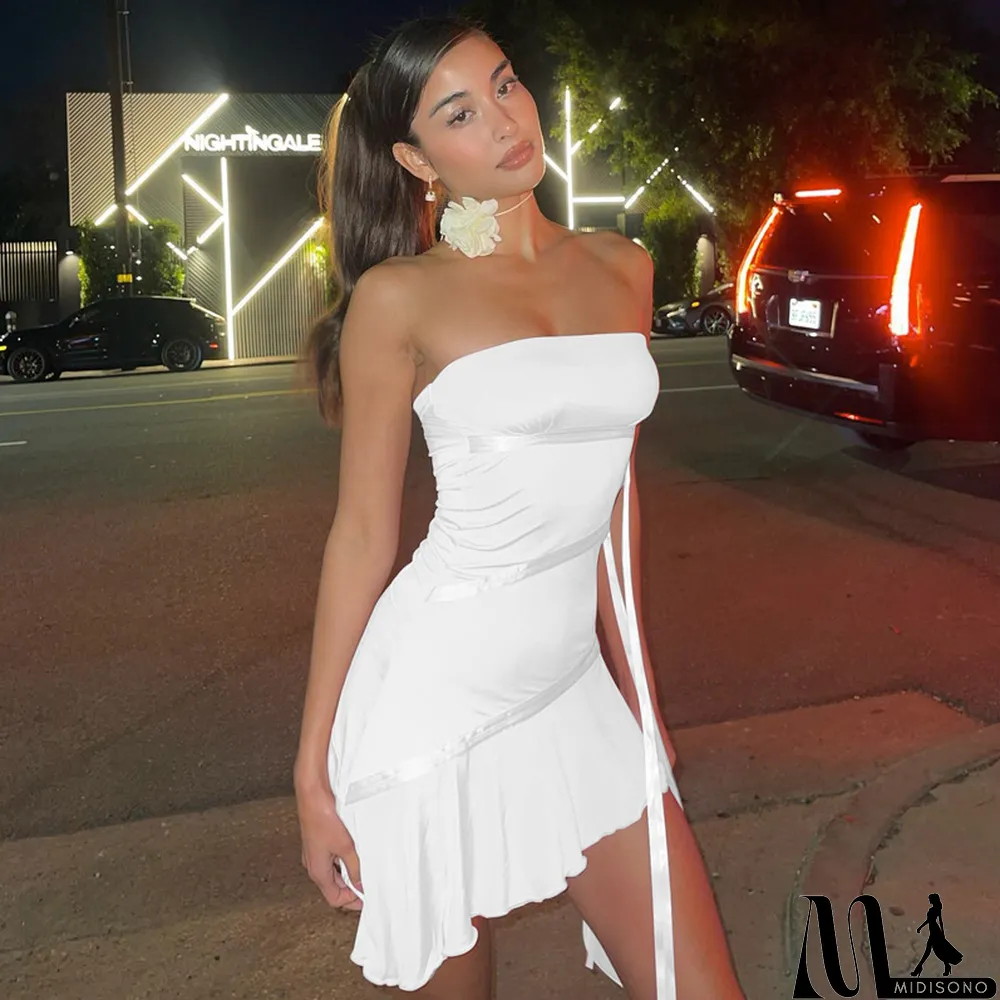 MidiSono - Spring Women'S Ruffle Sexy Strapless Fashion Dress