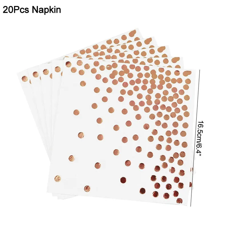 Rose Gold Party Disposable Tableware Set Paper Plate Cup Kids Adult Birthday Wedding Bachelorette Party Decoration Baby Shower