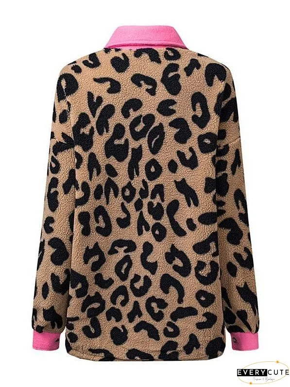 Leopard Print Polar Fleece Cardigan Jacket For Women