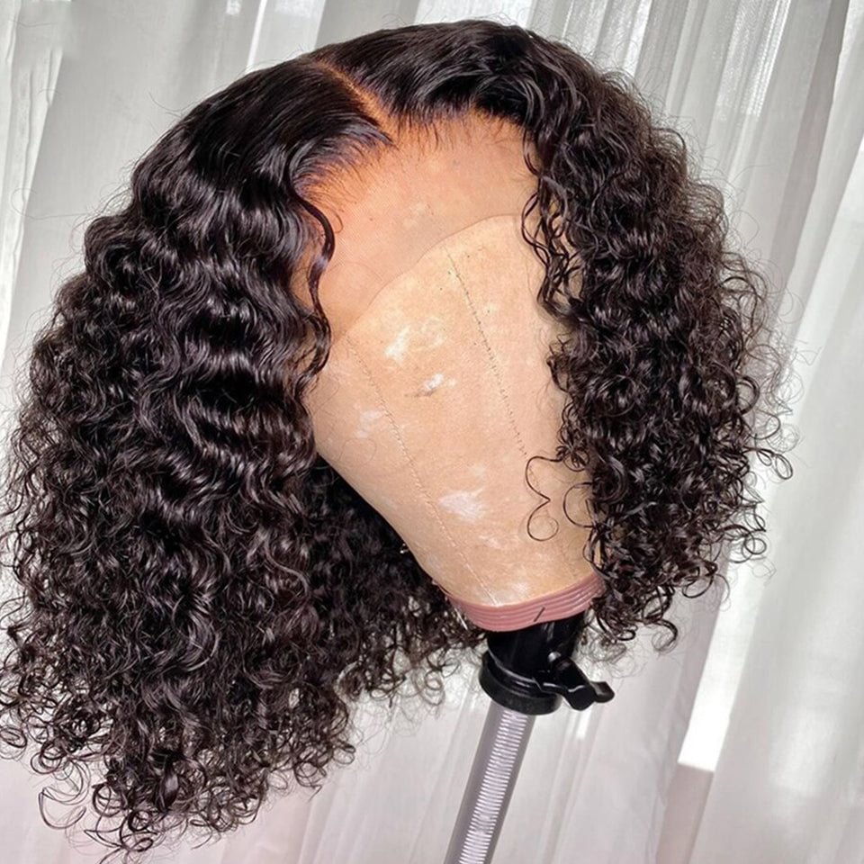 Natural Hairline Short Cut Curly Bob Lace Frontal Wig 180% Density