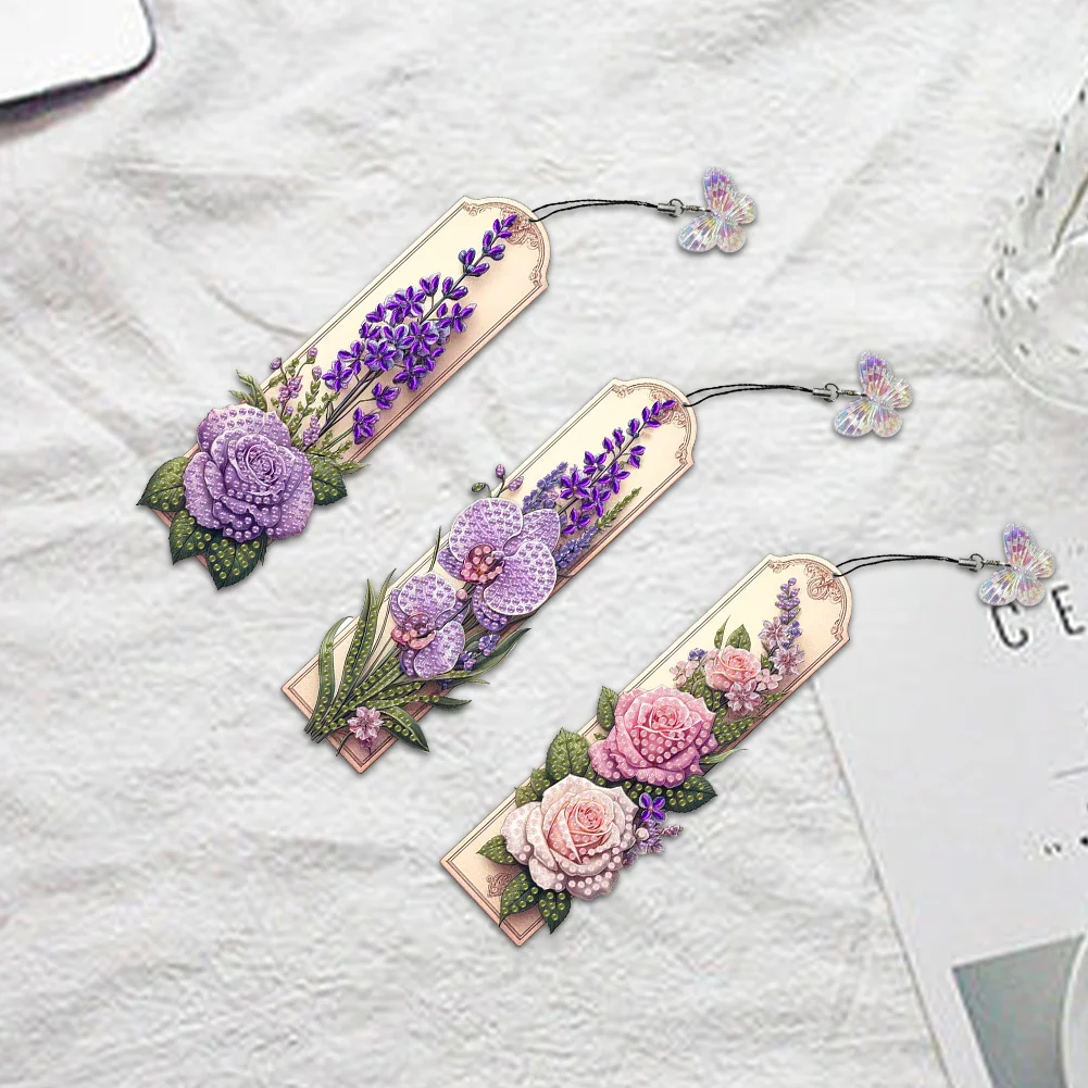 3Pcs Special Shape Flowers Diamond Painting Bookmark Making Kit for Book Lovers