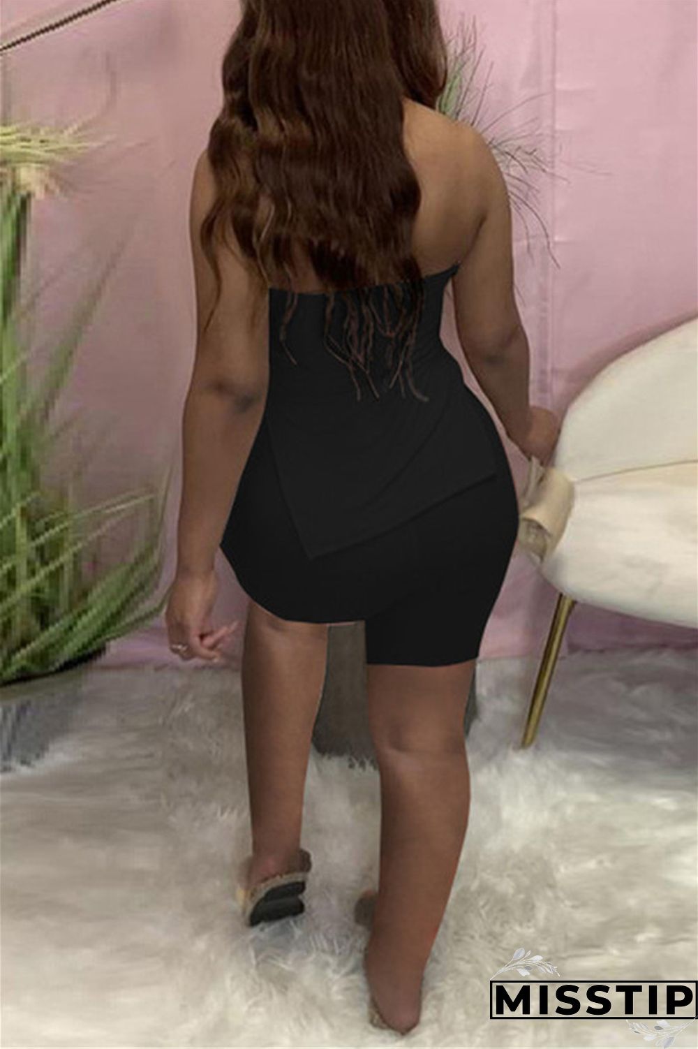 Coral Powder Sexy Casual Solid Backless Slit Strapless Sleeveless Two Pieces