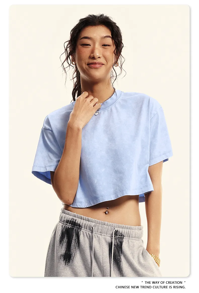 Solid Casual Crew Neck Short Sleeve Cropped T-Shirt