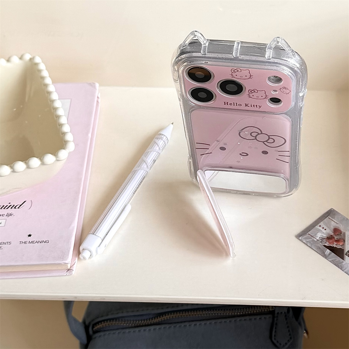 甘い立体猫耳とかわいいキティちゃん顔文字 iPhone 17 Pro Max / 16