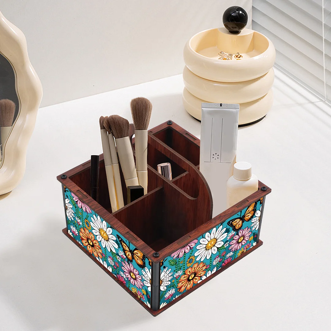 DIY Flower Butterfly Wooden Diamond Painting Handheld Storage Box Kit Home Decor