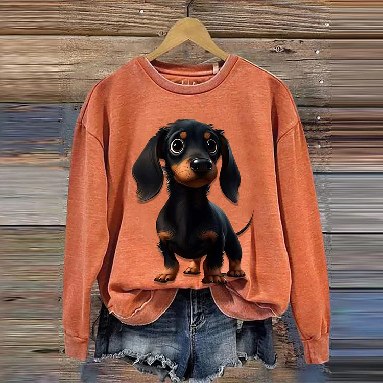 Dog Print Crew Neck Long Sleeve Sweatshirt
