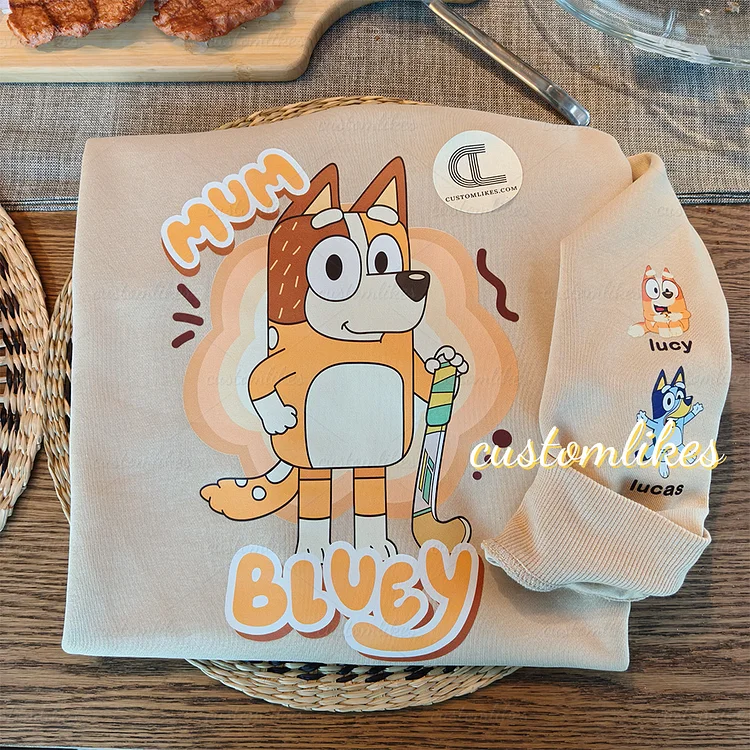 Custom New MUM Sweatshirt With Kid Name on Sleeve