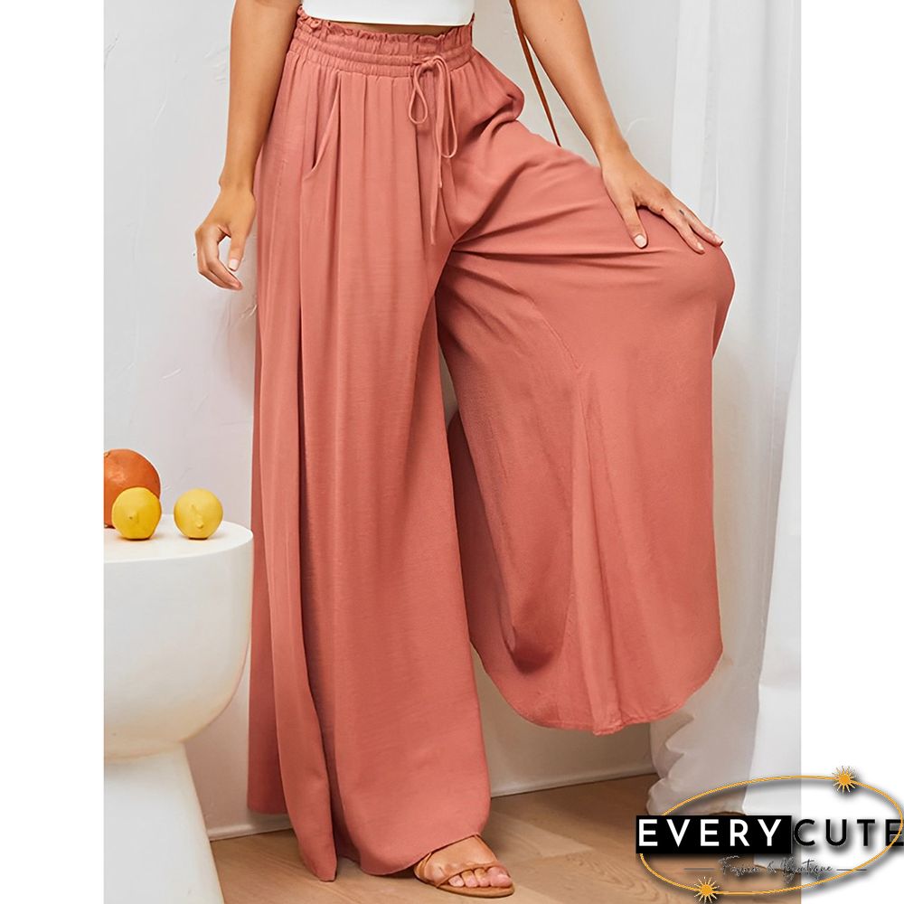 Orange High Waist Elastic Waistband Long Culottes