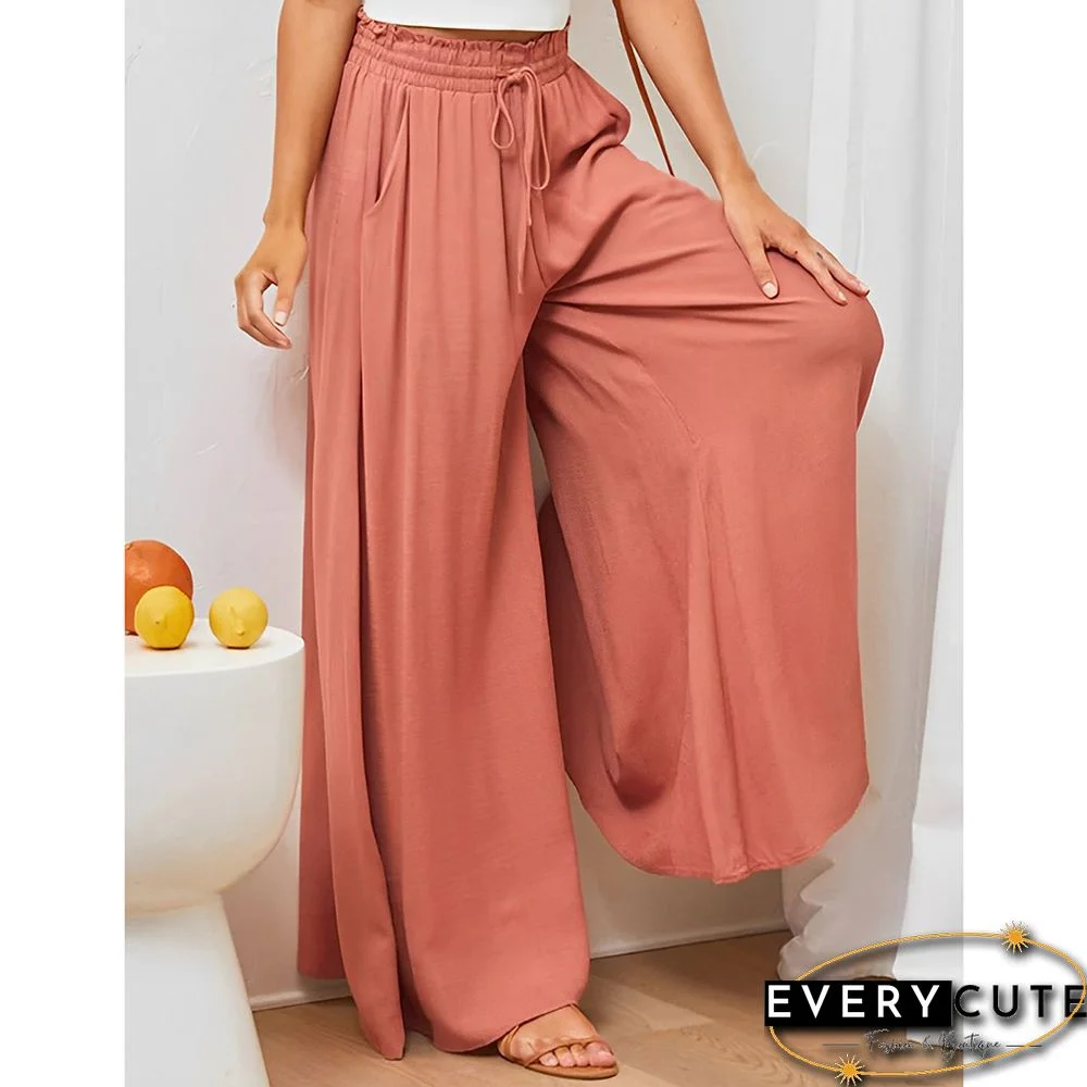 Orange High Waist Elastic Waistband Long Culottes
