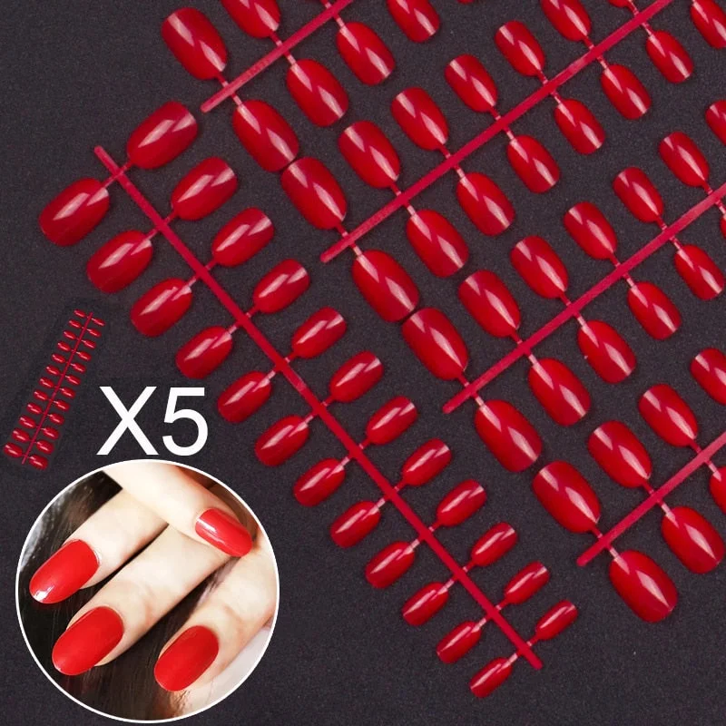 5 Sets Of 24 Pieces Per Unit Round Colored False Nails Tips Full Cover 10 Size Fake Nails For DIY Acrylic Press On Nail Tips-Nail Inspo