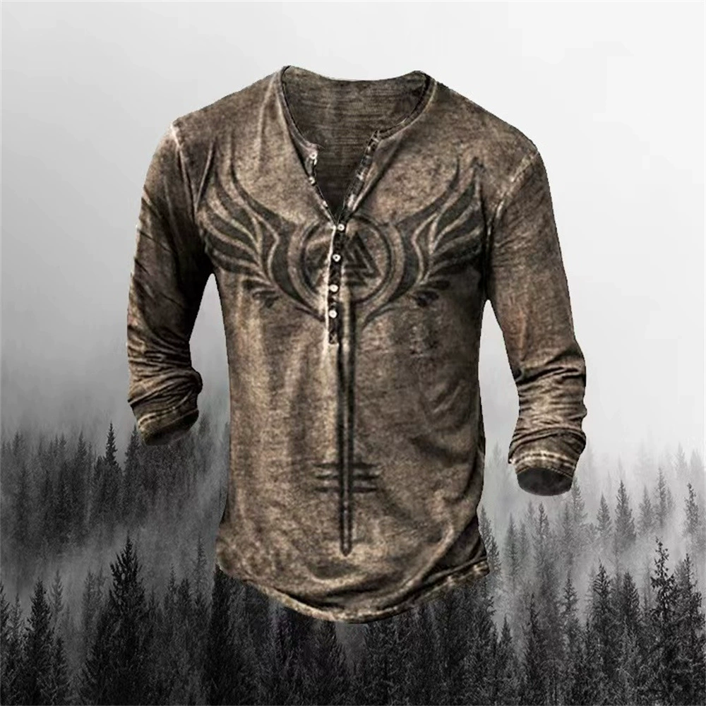 Men's Vintage Viking Graphic Print Long Sleeve T-Shirt