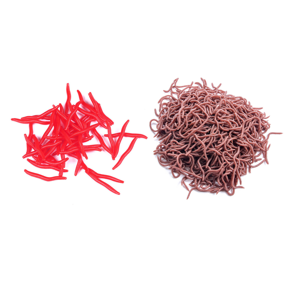 

50pcs/Set Red Worm Soft Lure Earthworm Shrimp Bass Artificial Fishing Baits, 8cm red brown, 501 Original
