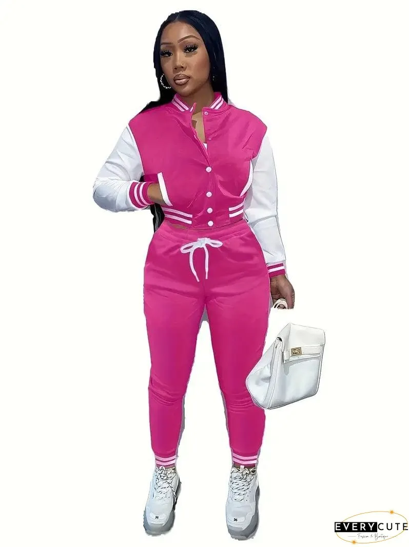 Stylish Women's Matching Set with Button-Up Bomber Jacket and Drawstring Pants