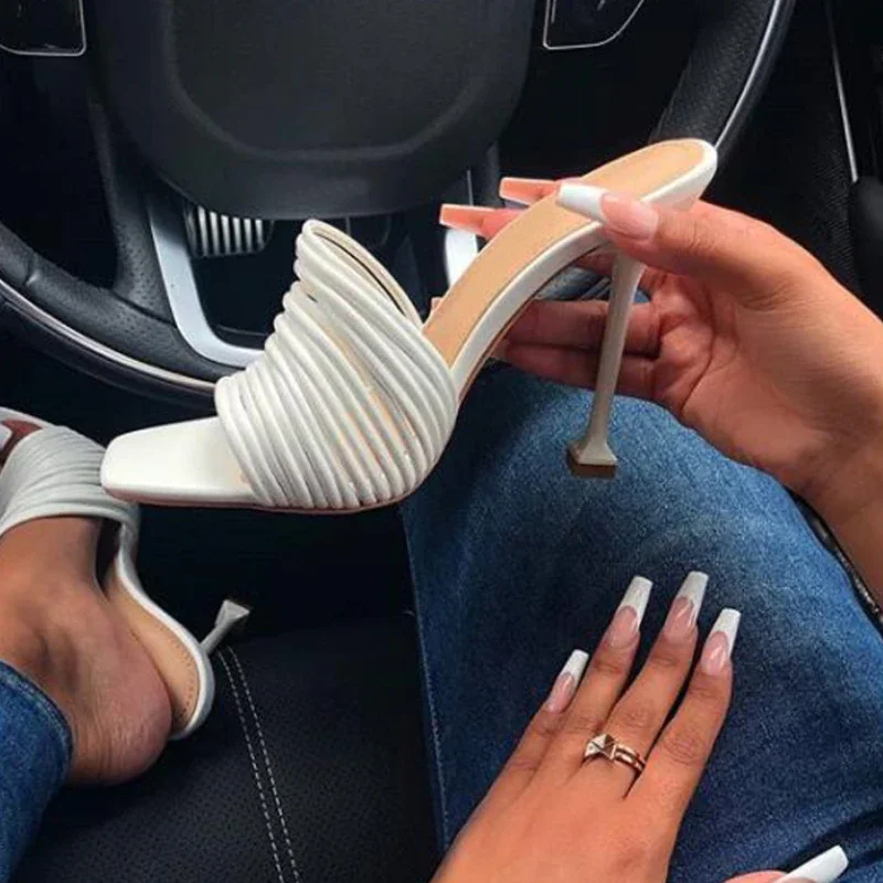 Qengg Toe Womens Slipper Shoes Summer Mules Sandals Multi Knot Sexy High Heel Slides Ladies Rome Shoes Women Slippers 42