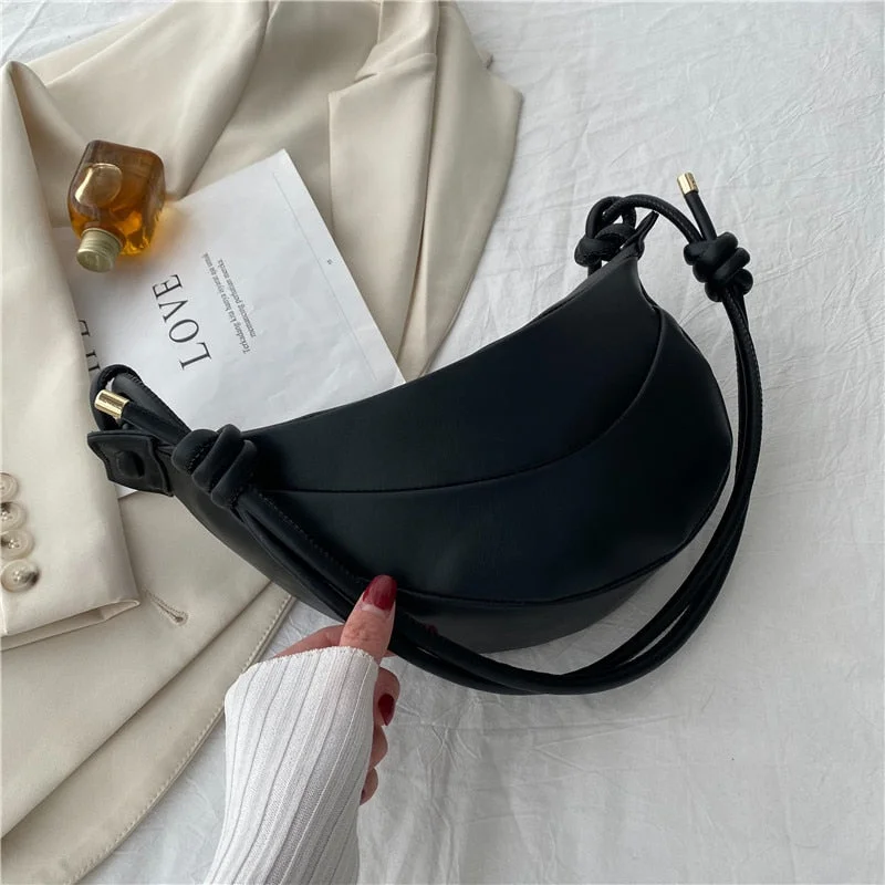 Small Simple PU Leather Saddle Crossbody Bag for Women 2021 Summer Branded Trendy Fashion Shoulder Handbags and Purses