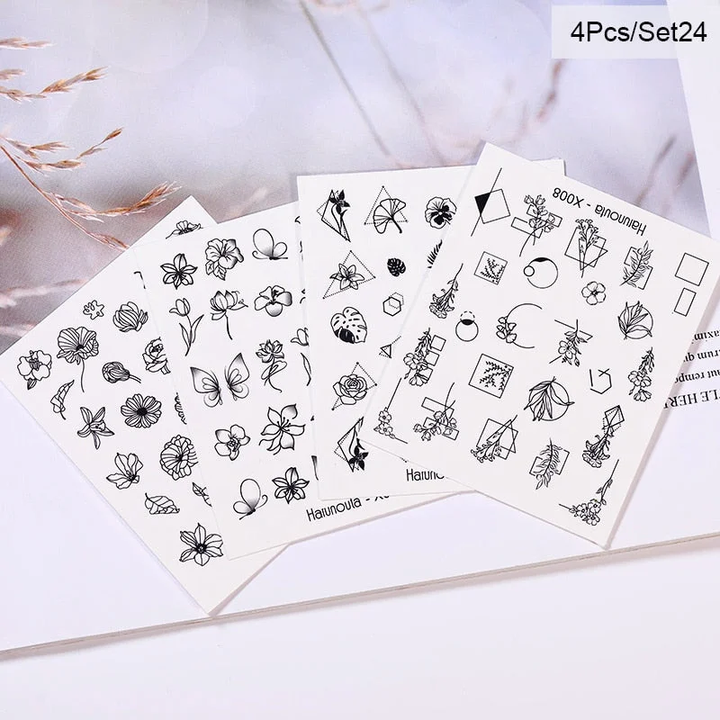 Harunouta Spring Flower Leaf Water Decals Love Heart Geometric Lines Nail Art Stickers DIY Slider Manicures Nail Art Decoration