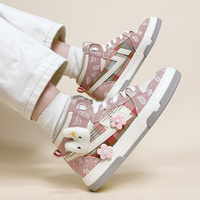 Flower Platform Round Toe Inner Fleece Sneakers - Modakawa Modakawa