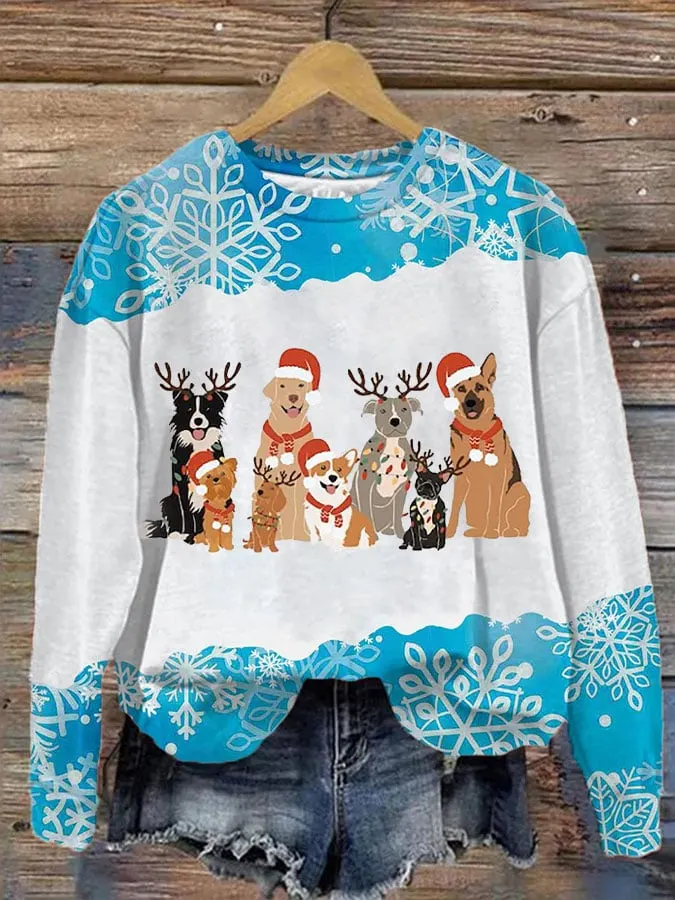 Women's Christmas Dog Print Sweatshirt