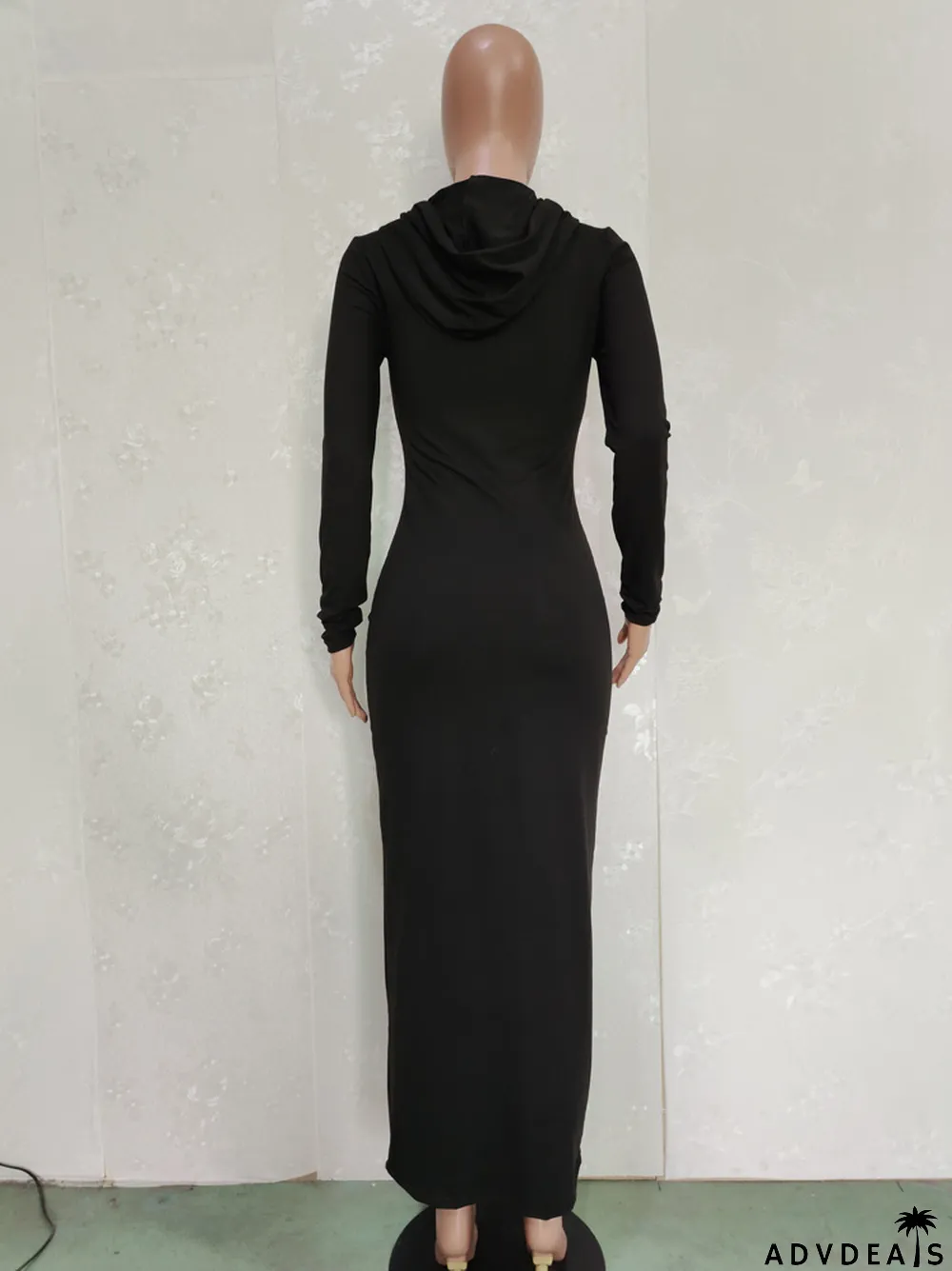 Pure Color High Stretch Warm Hooded Dress