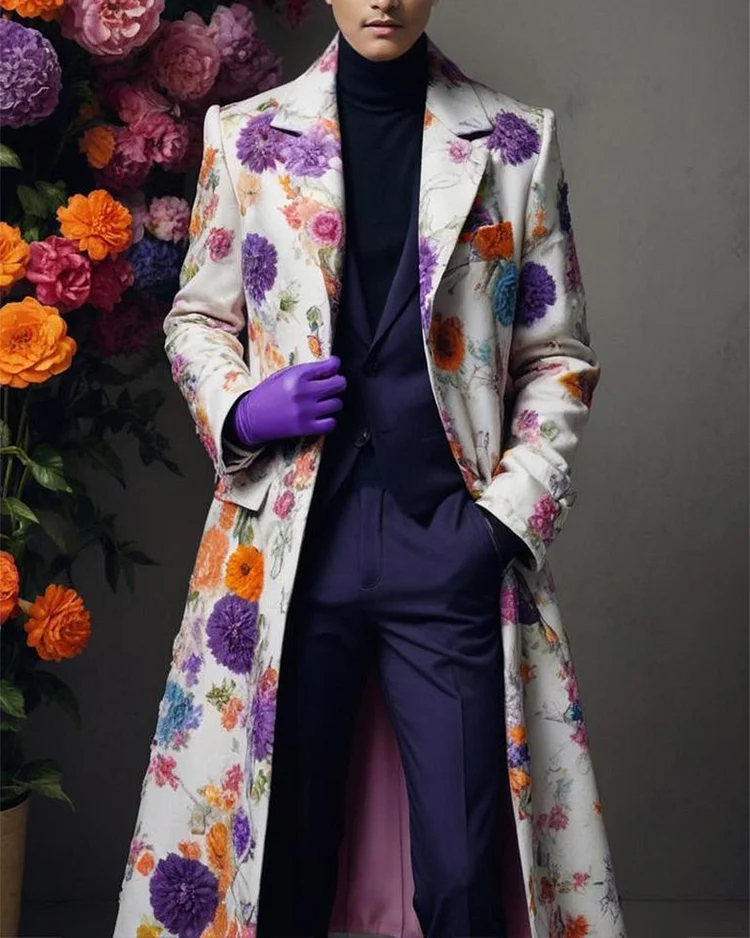  Men's Stylish Floral Long Sleeve Jacket with Pockets