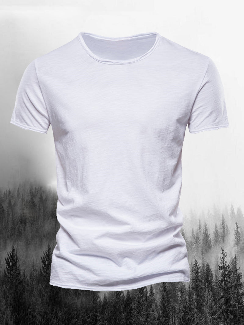Men's Classic Slub Cotton Crew Neck Short-Sleeved Shirt