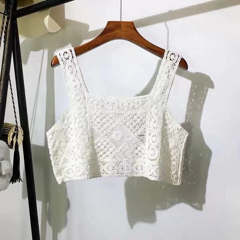 Creditnoom Party Dress – Summer Sleeveless Super-short Tank Tops Hollow Out Sweet Tees Shirts