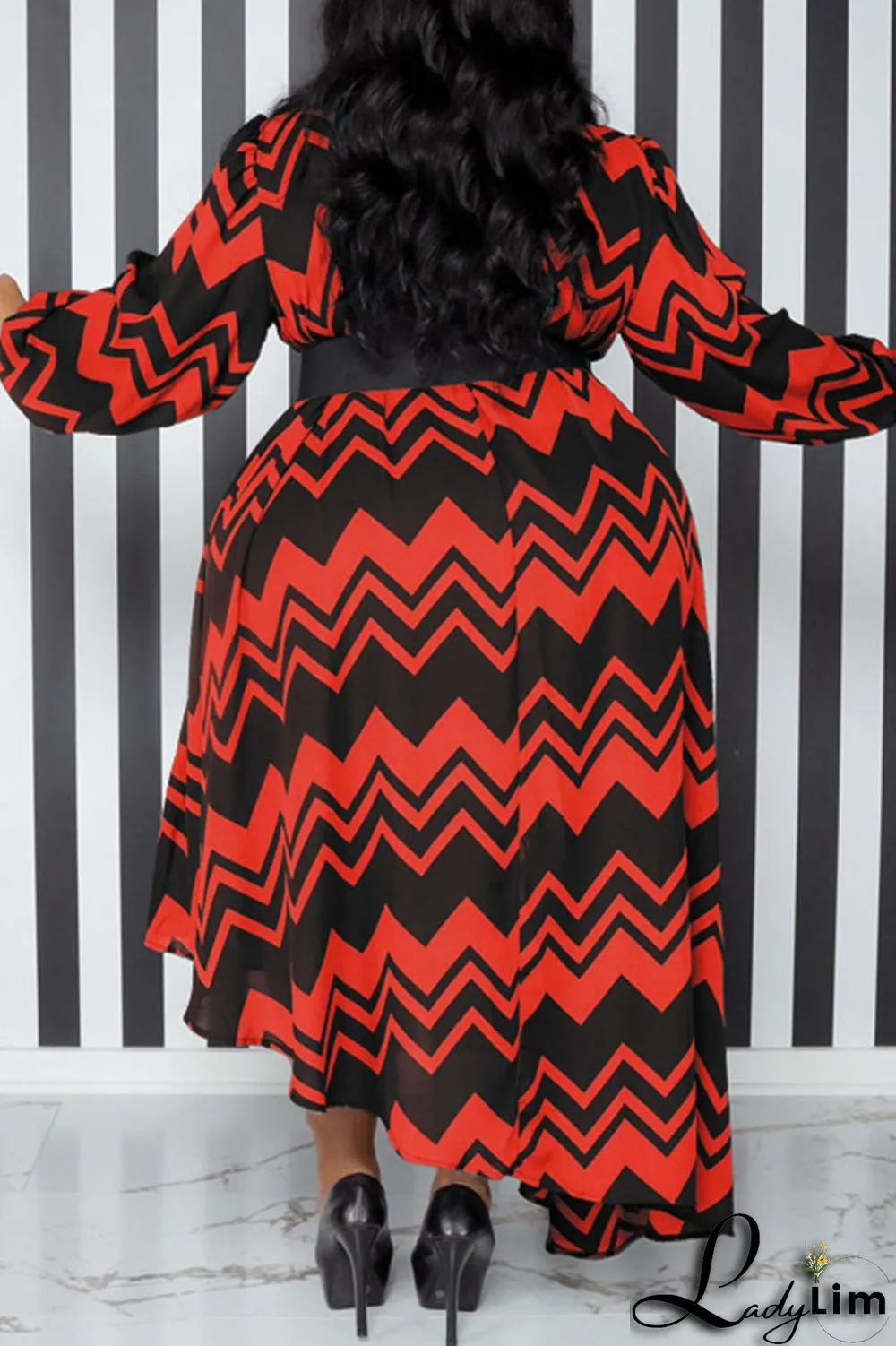 Yellow Casual Print Patchwork With Belt O Neck Irregular Dress Plus Size Dresses