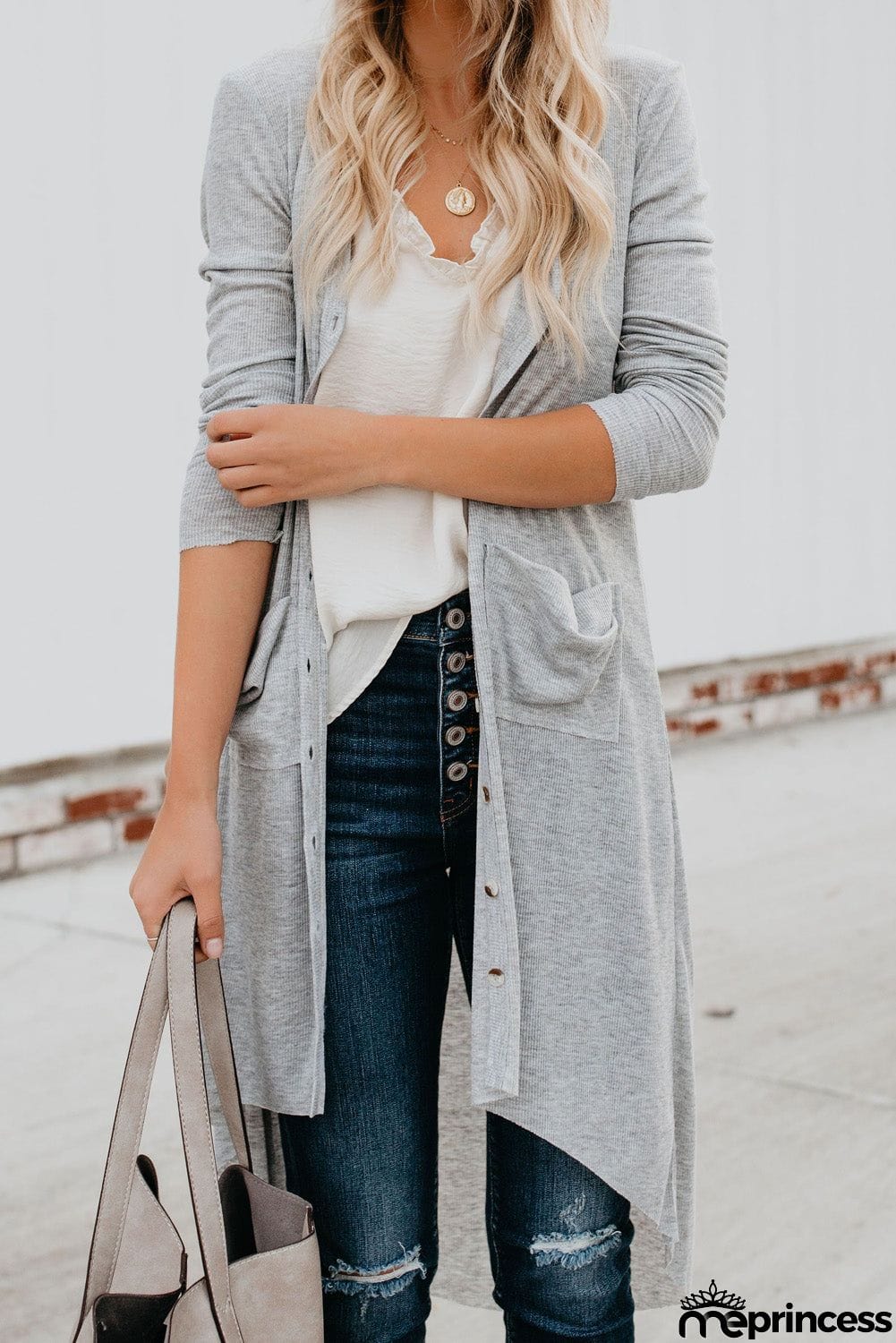 Selected Button Pocketed High Low Cardigan