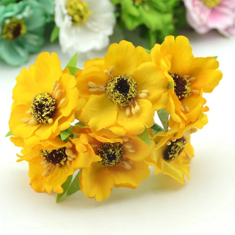 6pcs/lot Real Touch Hight Small Grade Artificial Poppy Bouquet Wedding Silk Rose Flowers For DIY Wedding Wreath Decoration