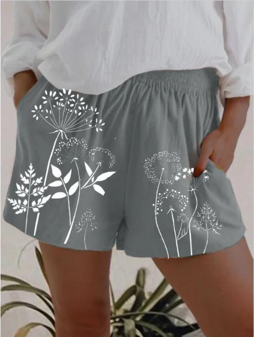 Women Basic Loose Dandelion Printed High-Waist Shorts