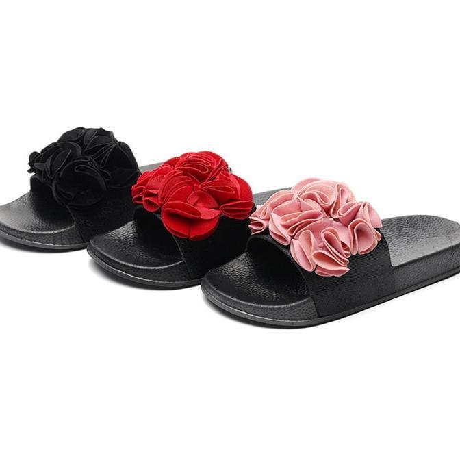 Women's flower decor slides with arch support