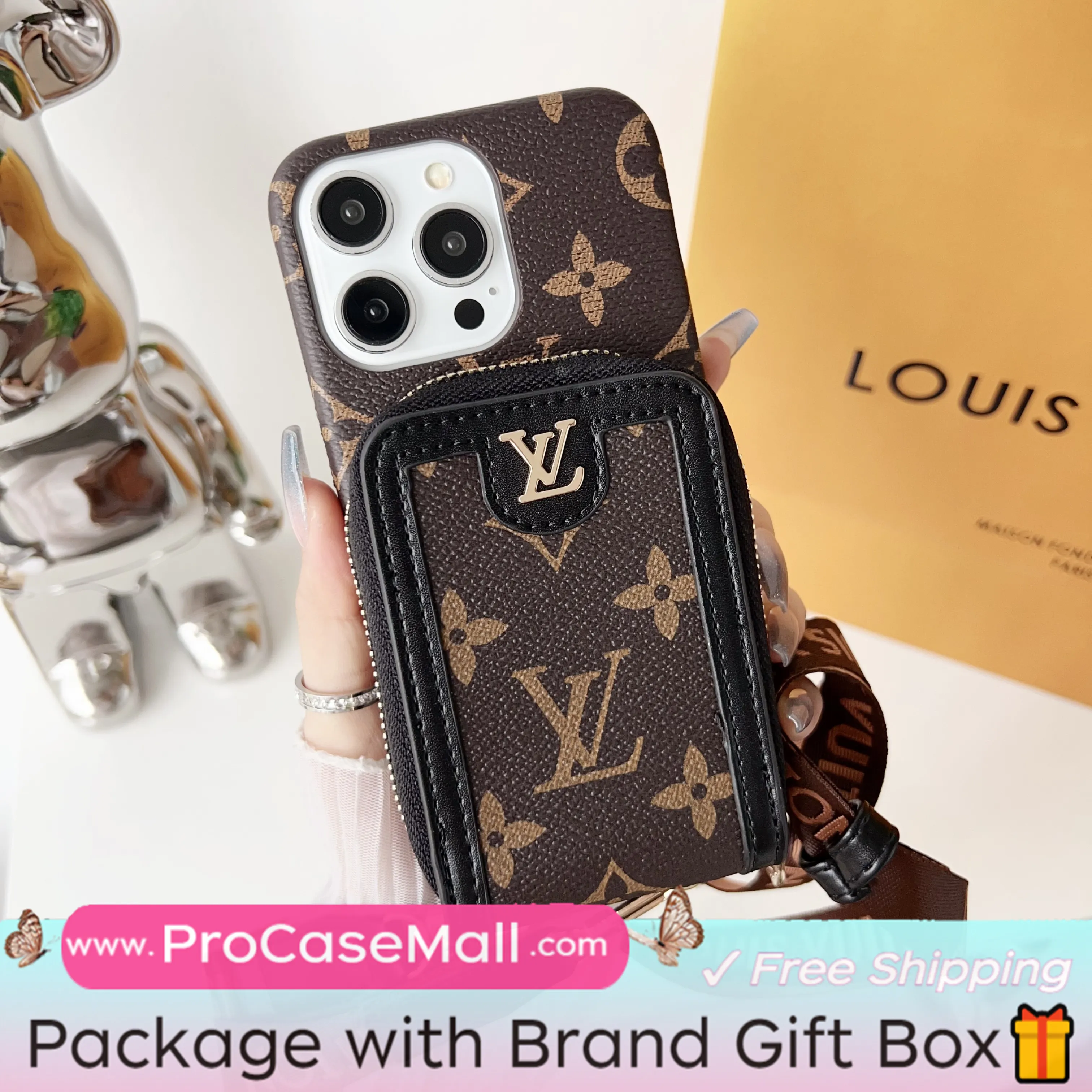 LV Monogram Canvas Wallet Crossbody Apple iPhone Case