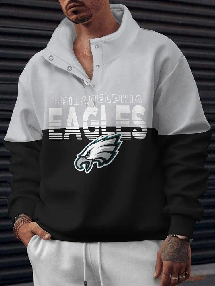 Philadelphia Eagles 2025 New Design Casual Snap  Mockneck Pullover Sweatshirt