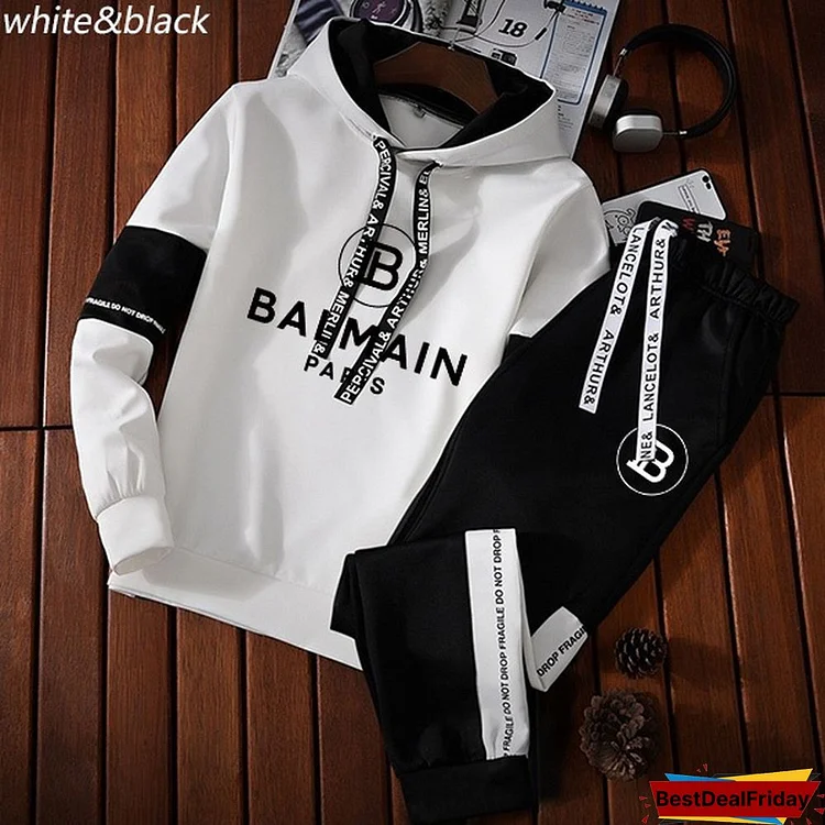 Men Winter&Spring Casual Tracksuit Brand Print Hoodie Sportwear Suit Two Pieces Set Size S-3Xl