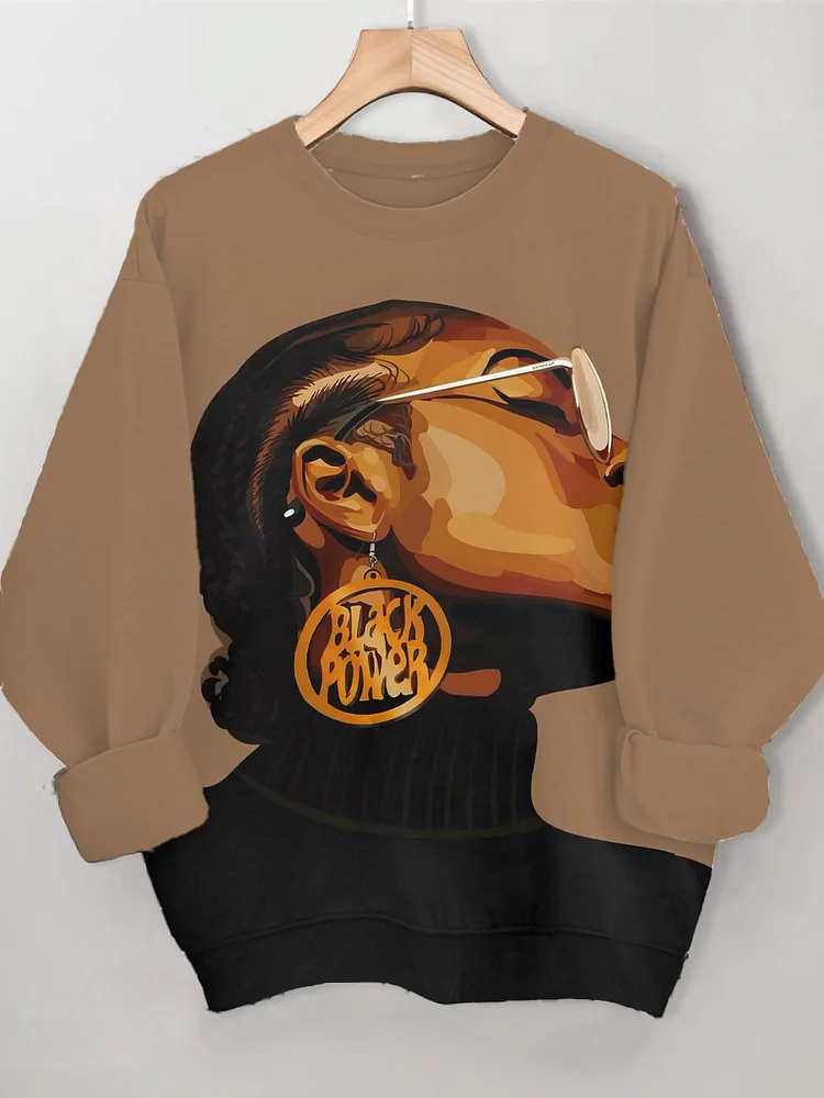 Women's Fashion Woman Black Power Print Cozy Sweatshirt