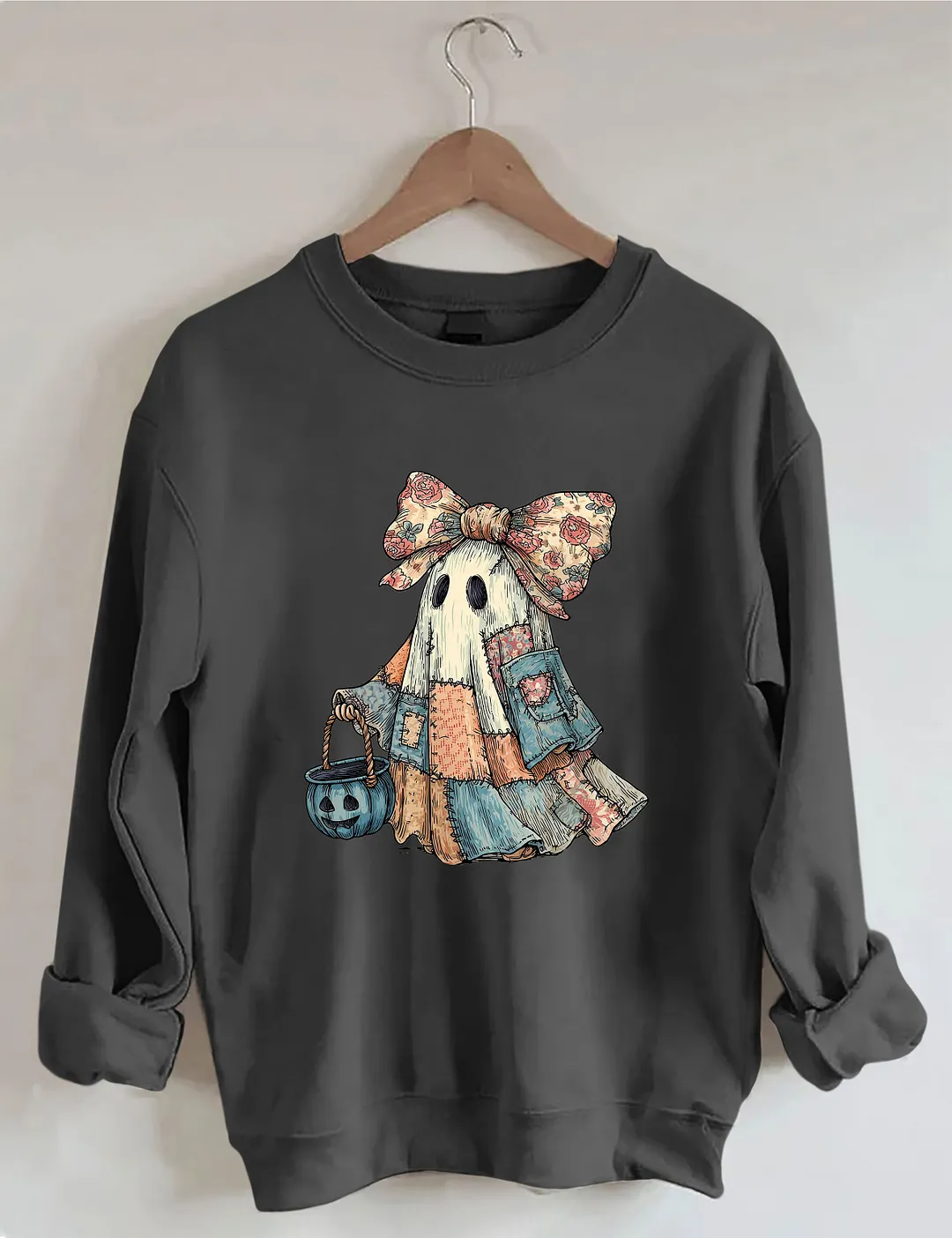 Retro Halloween Blue Denim Ghost Sweatshirt