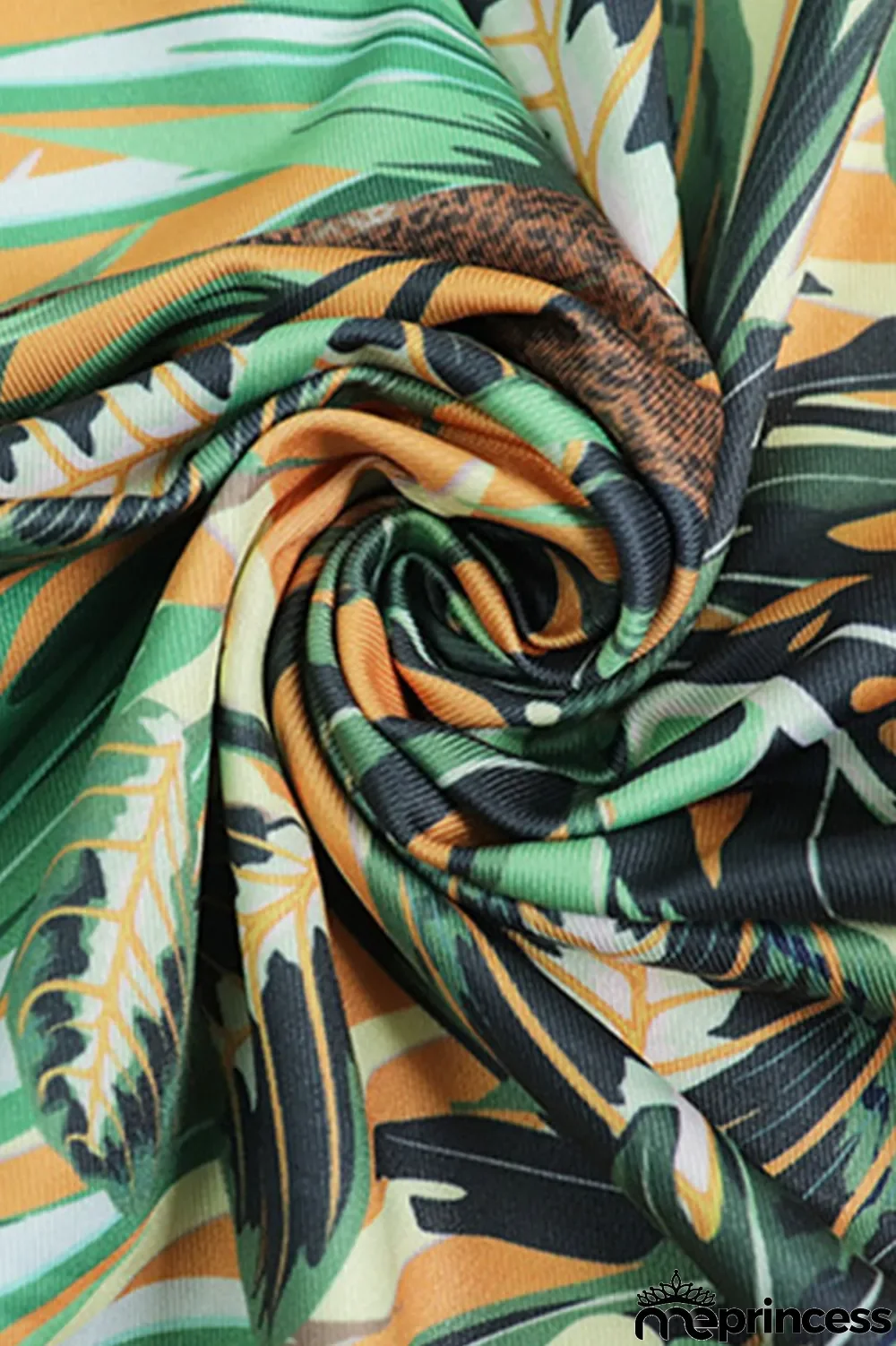 Green Sexy Print Hollowed Out Split Joint Backless Halter Pencil Skirt Dresses