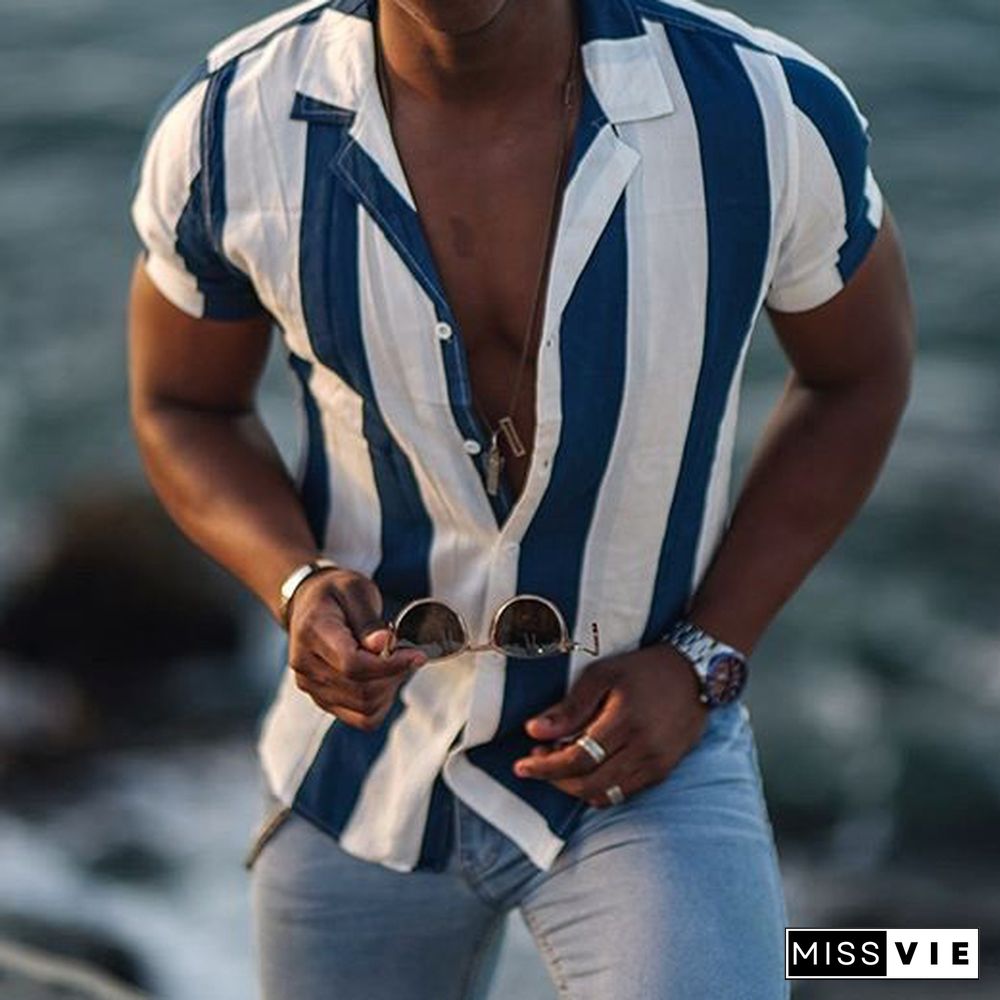 Striped Print Short Sleeve Shirt