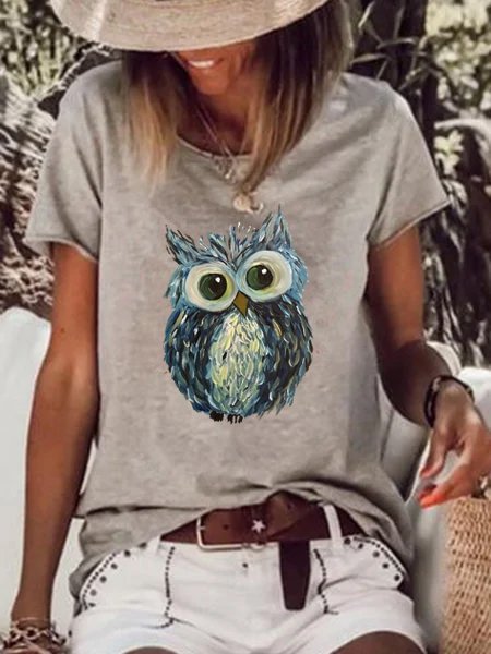 Printed Short Sleeve Cotton-Blend Casual Shirts & Tops