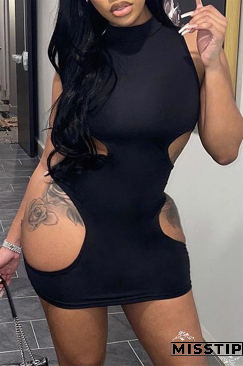Grey Fashion Sexy Solid Hollowed Out O Neck Sleeveless Dress
