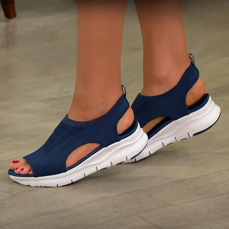 Qengg Women Mesh Hollow Out Sandals Solid Color Casual Flats Platform Wedge Shoes Open Toe Slip-On Sandal sandalias mujer comodas