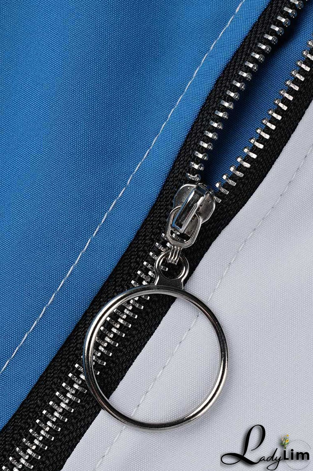 Light Blue Casual Solid Patchwork Zipper Collar Straight Plus Size Dresses