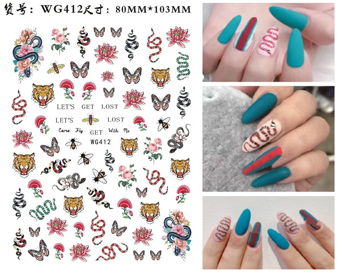 3D Chinese Red Black Dragon Manicure Decor Stickers Snake Nail Sticker DIY Self Adhesive Nail Decals Acrylic Nail Art Decoration-Nail Inspo