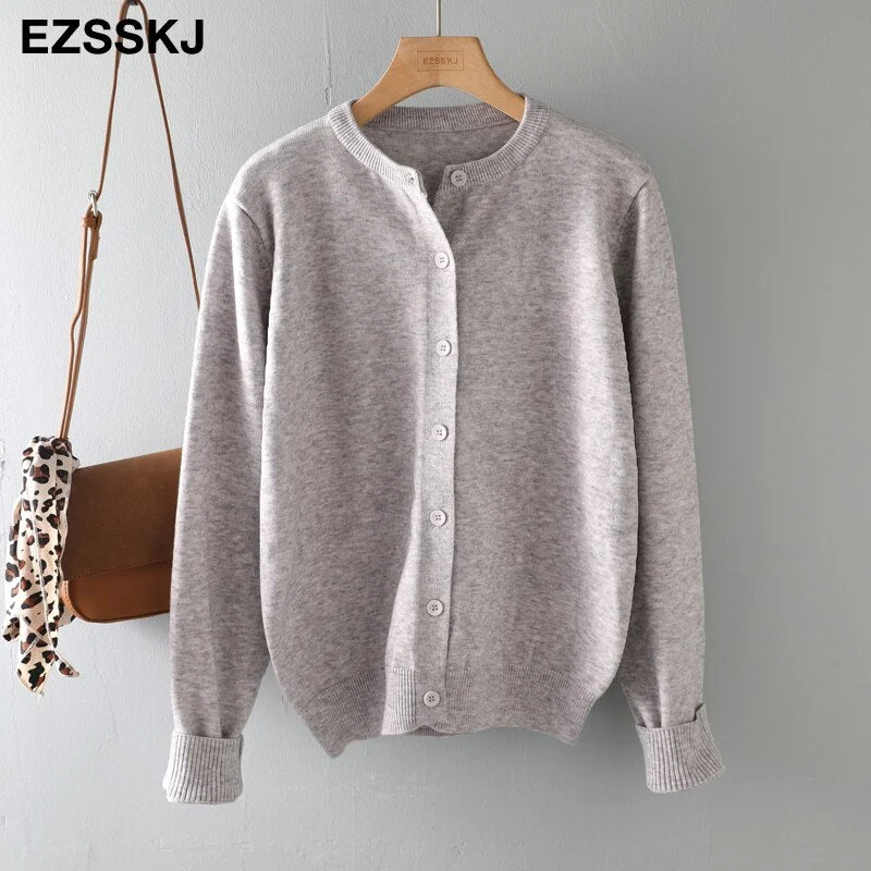 spring autumn cashmere short knit o-neck cardigans Women casual loose button Cardigans spring coat Outwear female basic jacket