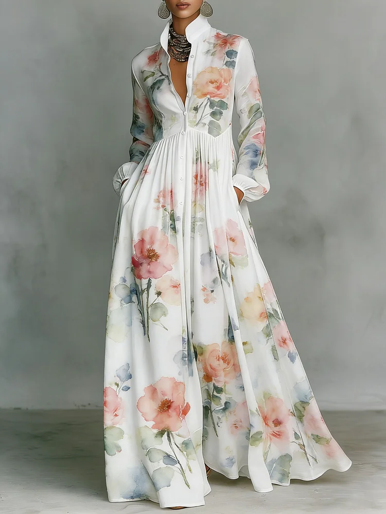 Women's Vintage print Elegant Romantic Vacation Maxi Dress