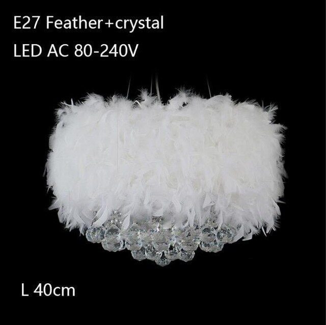 Modern dreamy feather crystal hanging lamp E27 LED lustre pendant lamp fixture bedroom living room hallway kitchen cafe